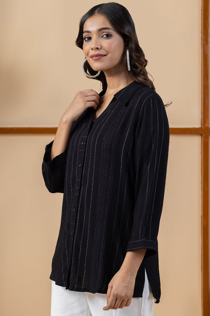 Black Viscose Evening Shirt