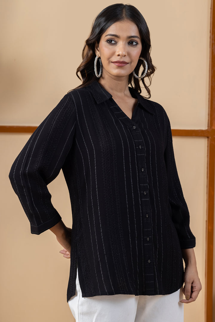 Black Viscose Evening Shirt