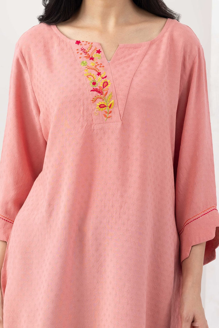 Rose Pink Viscose Dobby Tunic with Regular Fit