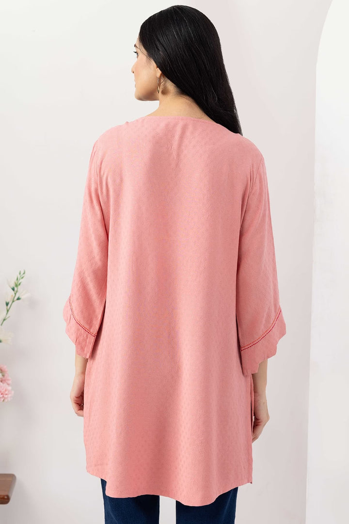 Rose Pink Viscose Dobby Tunic with Regular Fit