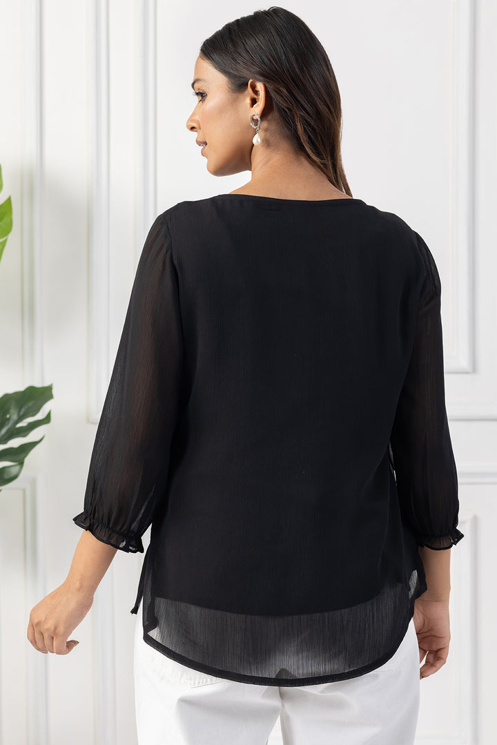 Black Chiffon Embroidered Top