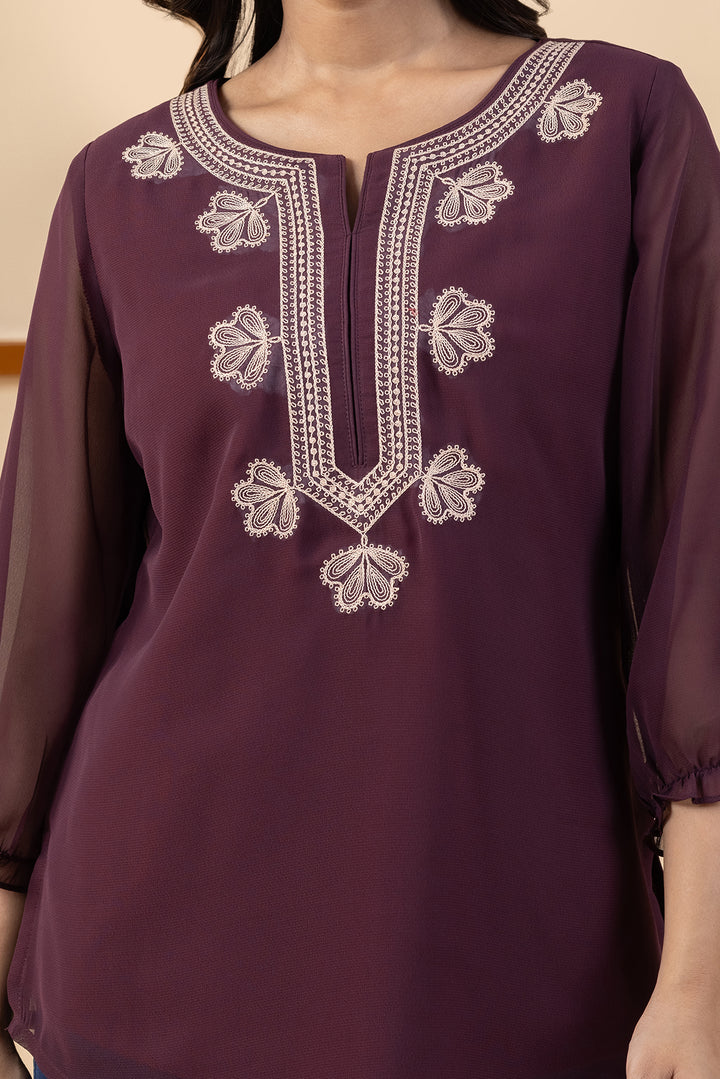 Wine Georgette Embroidered Top