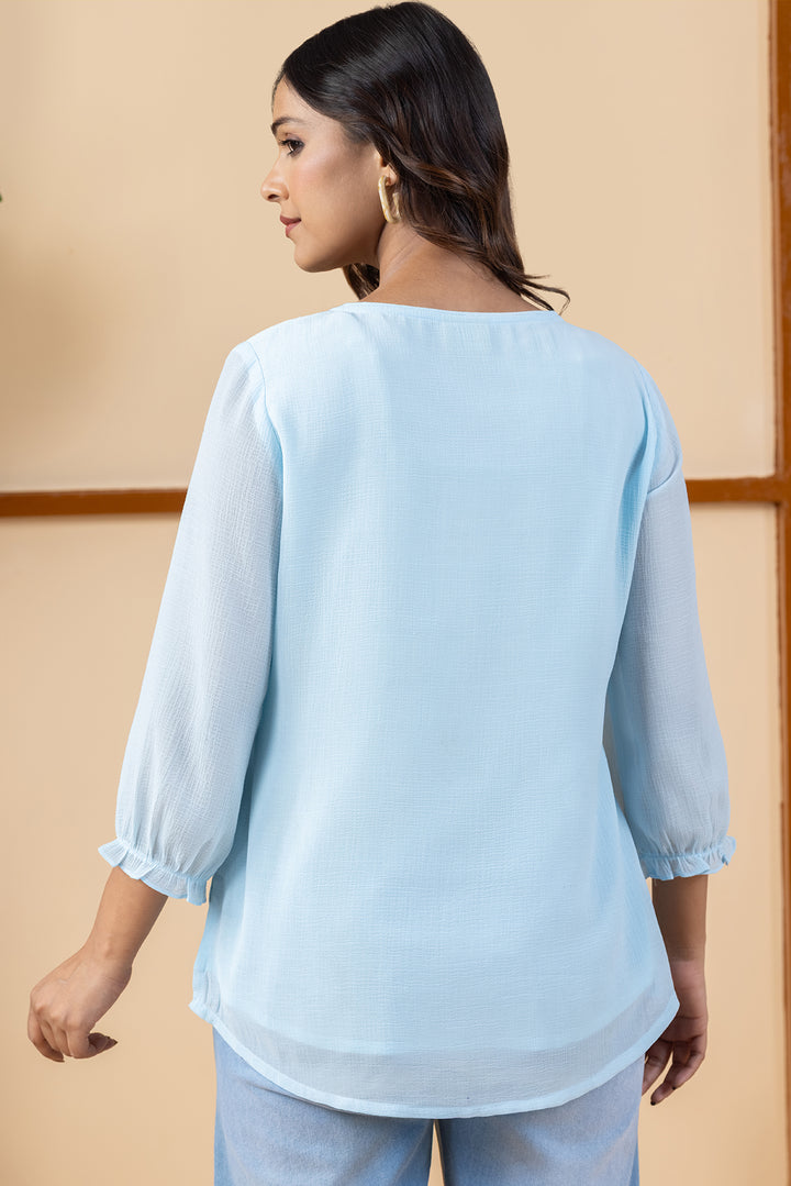 Sky Blue Chiffon Embroidered Top