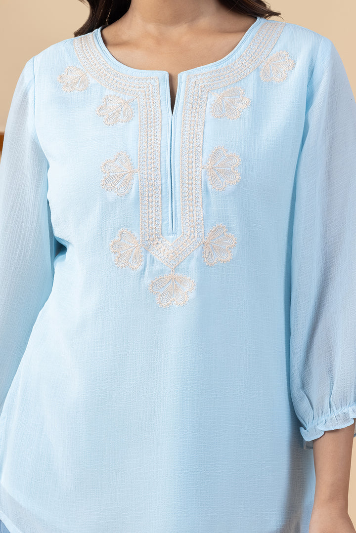 Sky Blue Chiffon Embroidered Top