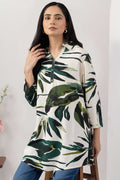 Ivory Printed Viscose Tunic with Collared & 3/4 Sleeves