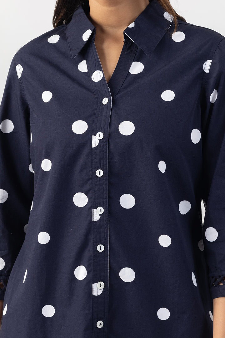 Navy Polka Dot Cotton Shirt with Regular Fit
