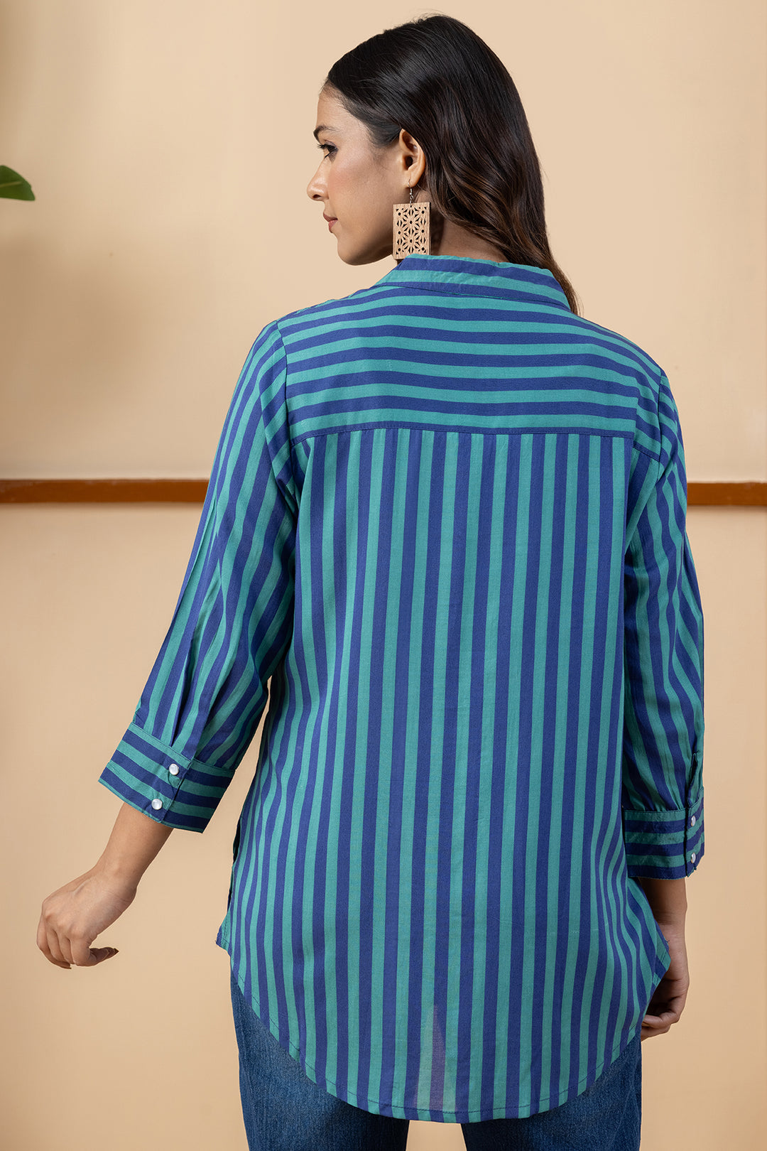 Green &amp; Purple Stripes Viscose Modal Shirt