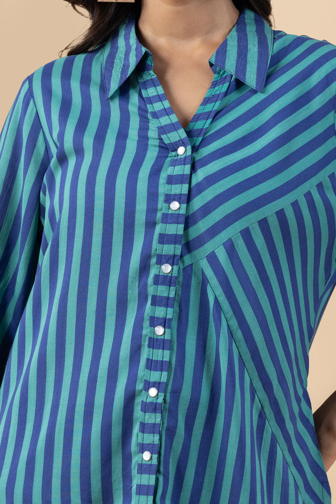 Green &amp; Purple Stripes Viscose Modal Shirt