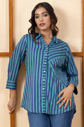 Green & Purple Stripes Viscose Modal Shirt
