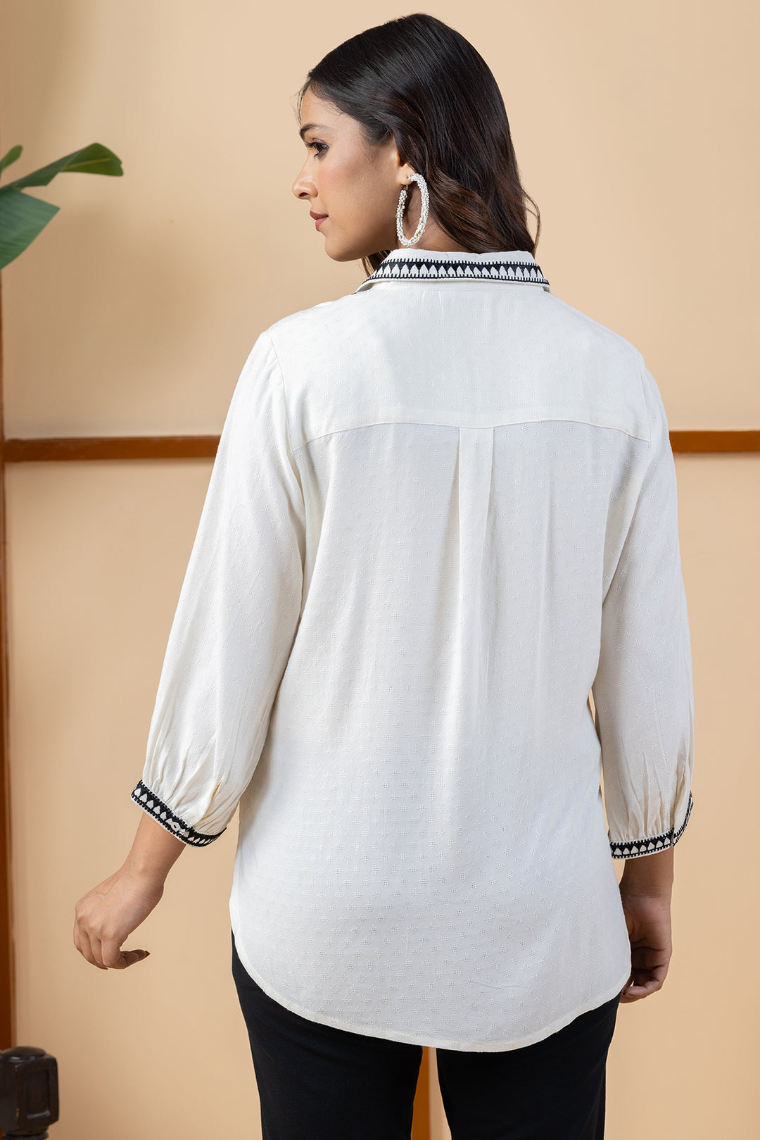 White Viscose Dobby Embroidered Shirt