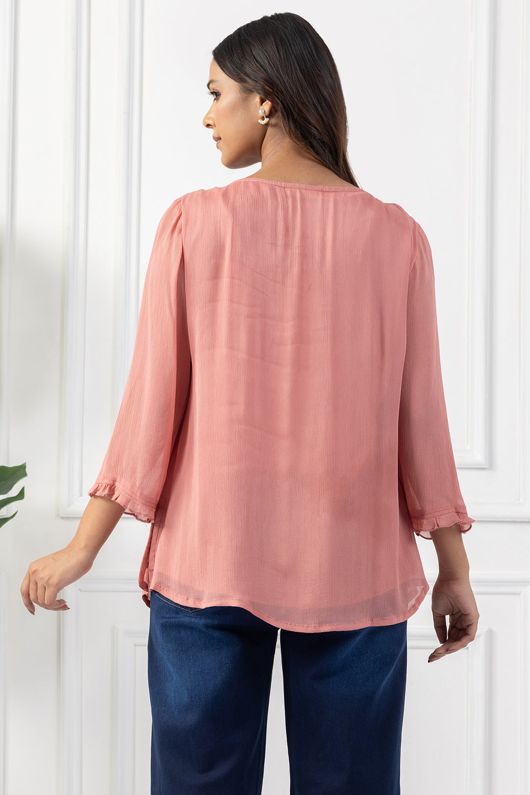 Peach Chiffon Pintuck Top