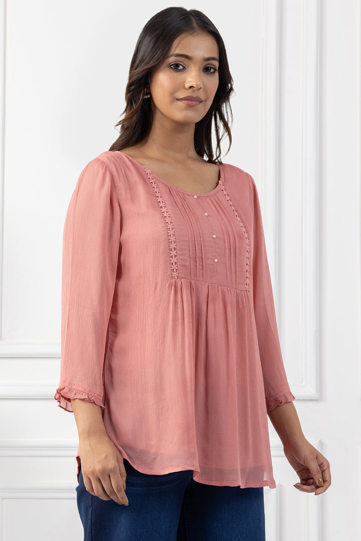 Peach Chiffon Pintuck Top