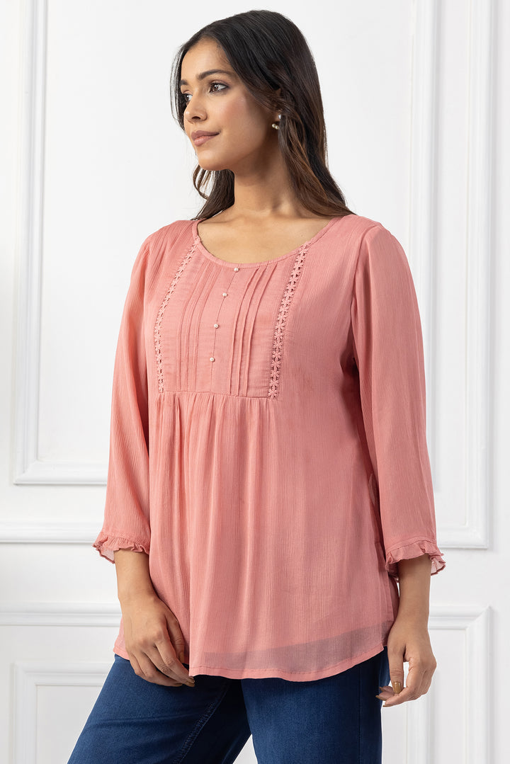 Peach Chiffon Pintuck Top