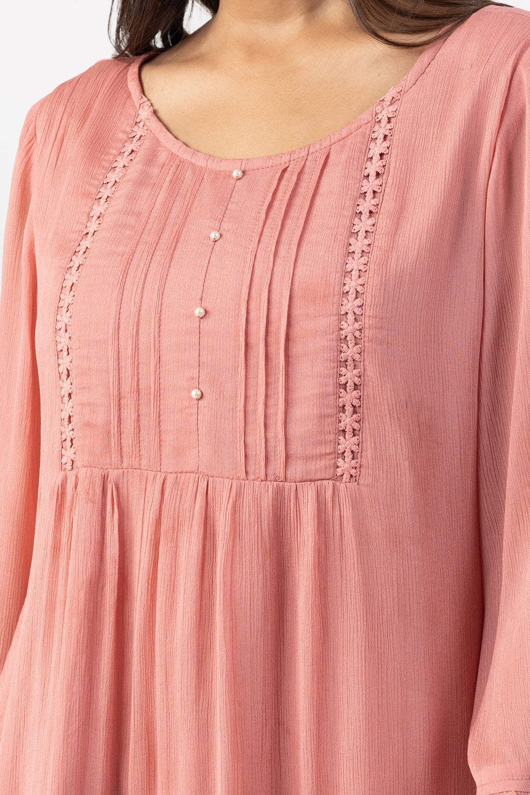 Peach Chiffon Pintuck Top