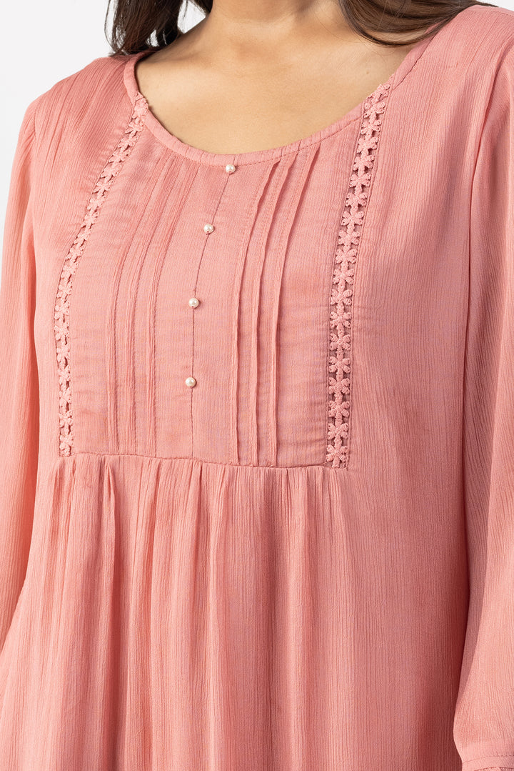 Peach Chiffon Pintuck Top