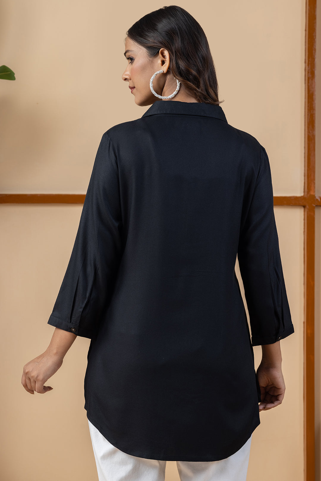 Black Embroidered Tencel Tunic