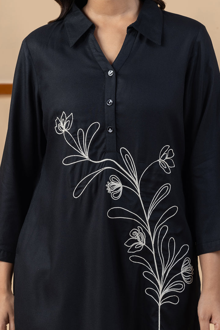 Black Embroidered Tencel Tunic