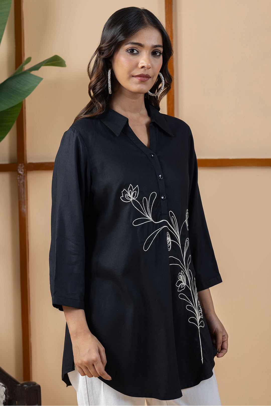 Black Embroidered Tencel Tunic