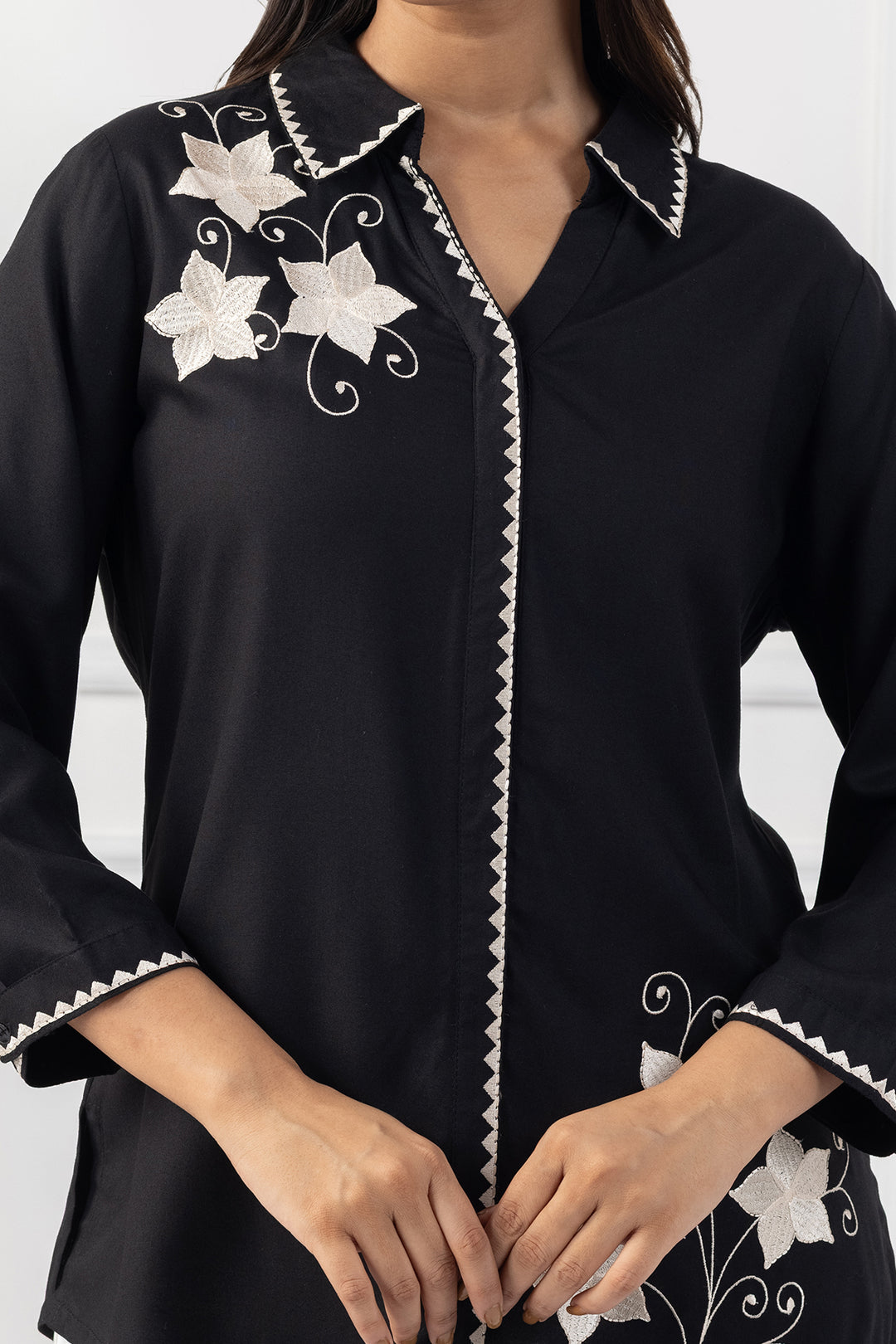 Black Viscose Embroidered Shirt