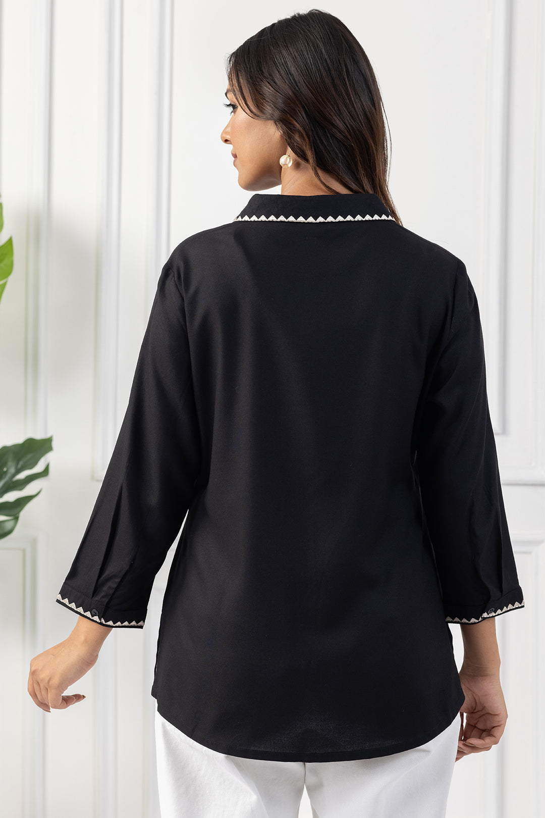 Black Viscose Embroidered Shirt