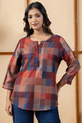 Maroon checked pashmina winter top for women with a classic check pattern
