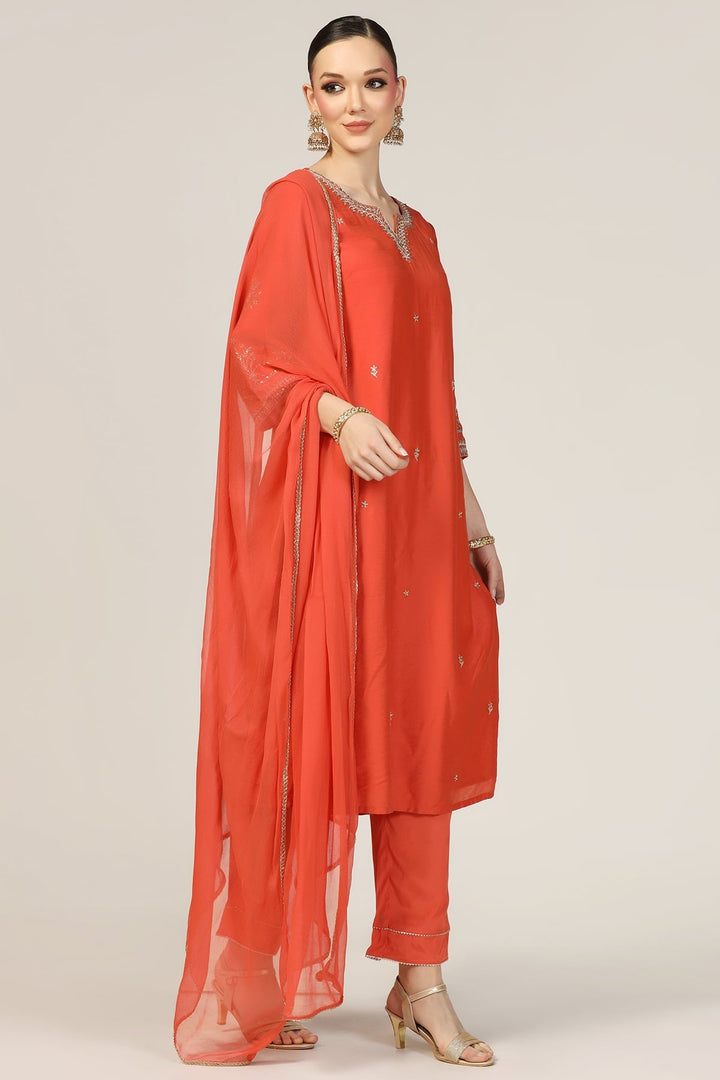 Orange Viscose Chiffon Solid Dupatta