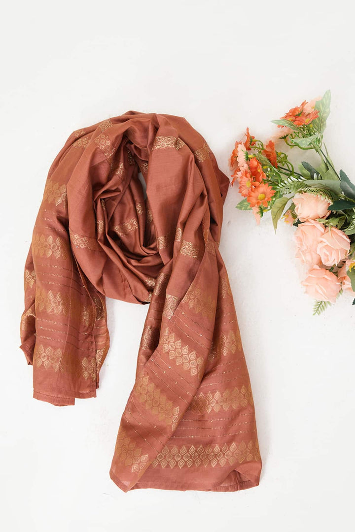 Ensemble Dupatta in Rust Jacquard