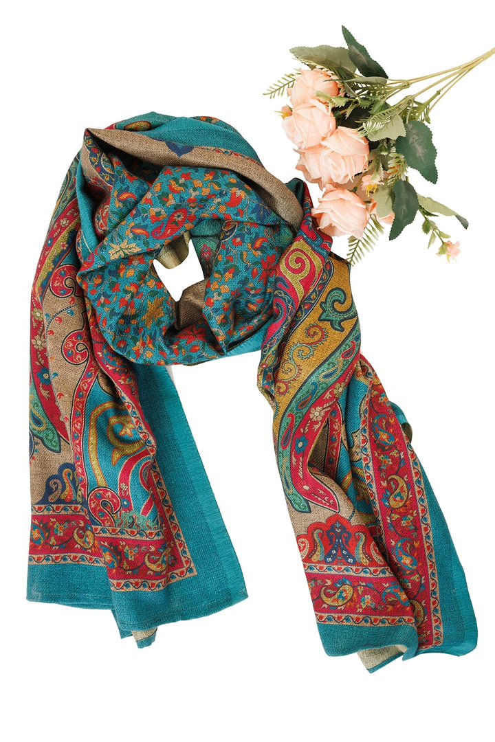 Blue Soft Pashmina Printed Winter Dupatta