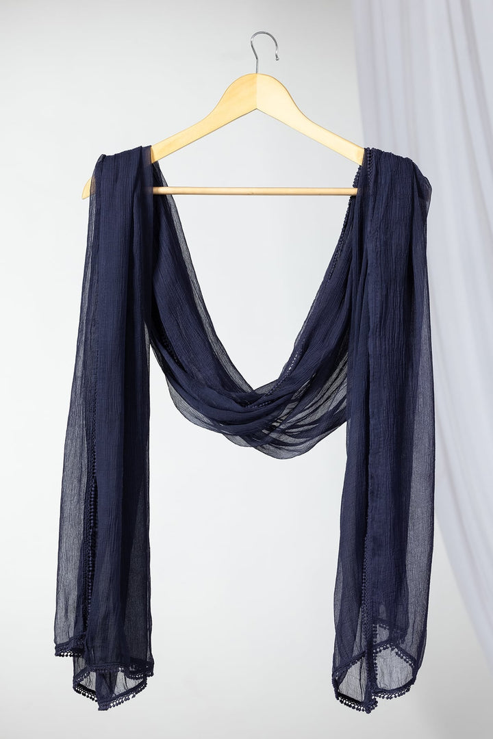 Navy Blue Solid Chiffon Viscose Dupatta