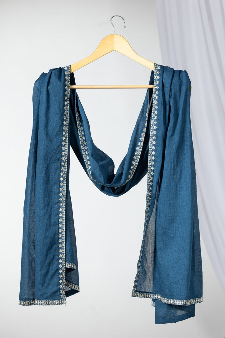 Embellished Teal Muslin Ensemble Dupatta