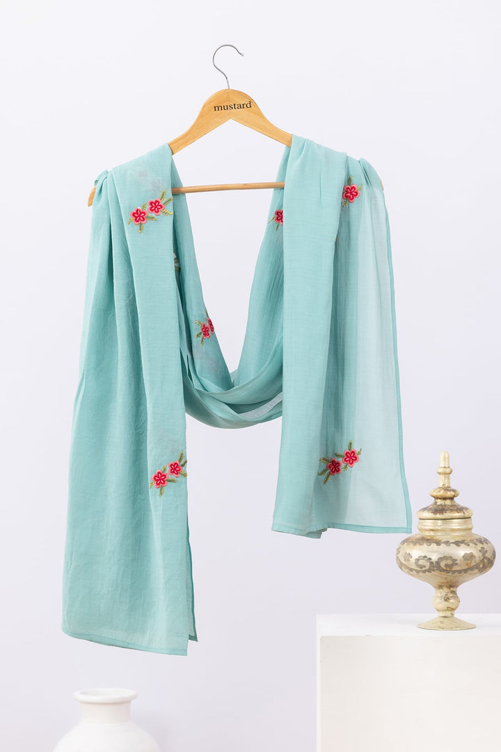 Embroidered Sea Green Chanderi Viscose Dupatta