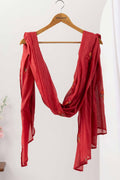 Salmon Red Muslin Dobby Embroidered Dupatta