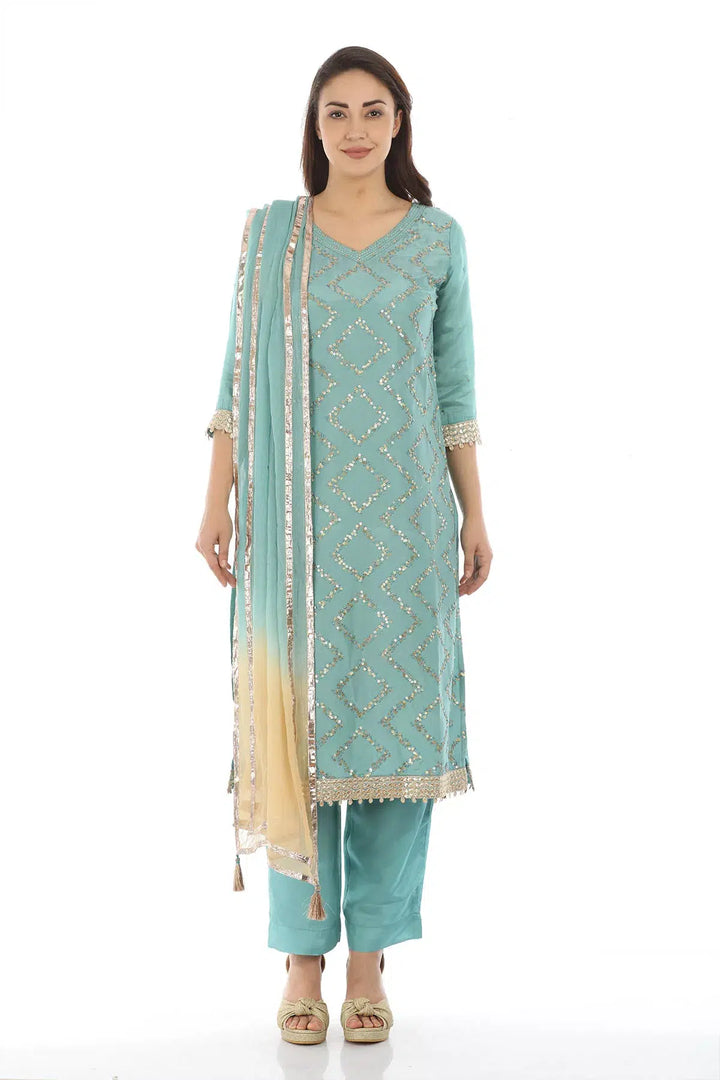 Teal and Gold Chiffon Dupatta
