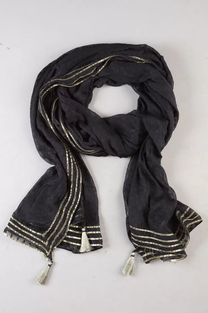 Dark Grey Emblished Ensemble Dupatta