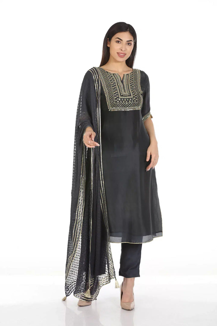Dark Grey Emblished Ensemble Dupatta
