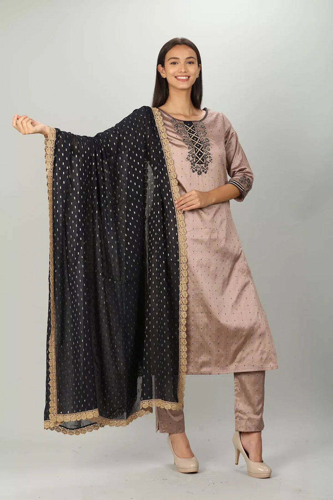 Charcoal Black Embroider Dupatta