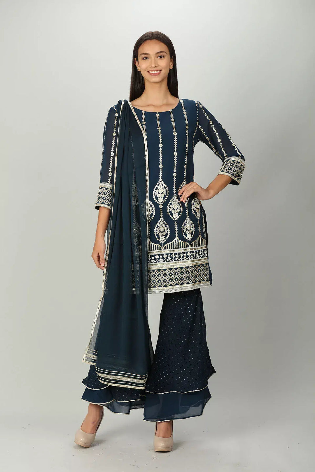 Dark Teal Chiffon Ensemble Dupatta
