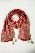 Red embellished Silk dupatta