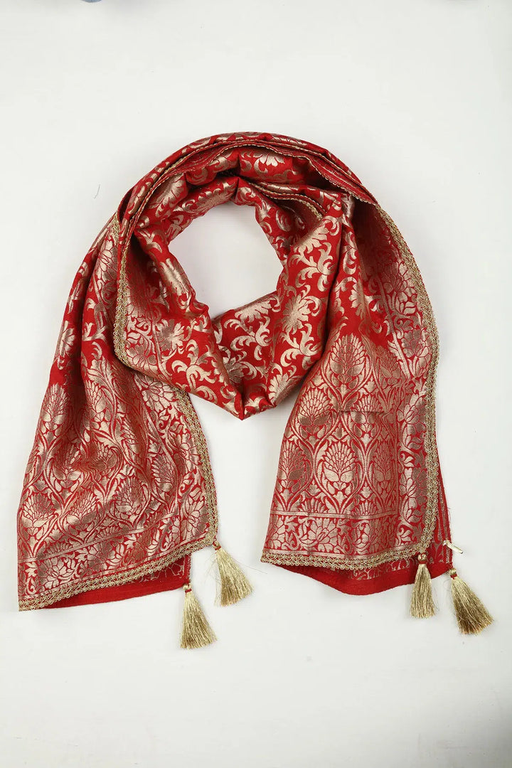 Red embellished Silk dupatta
