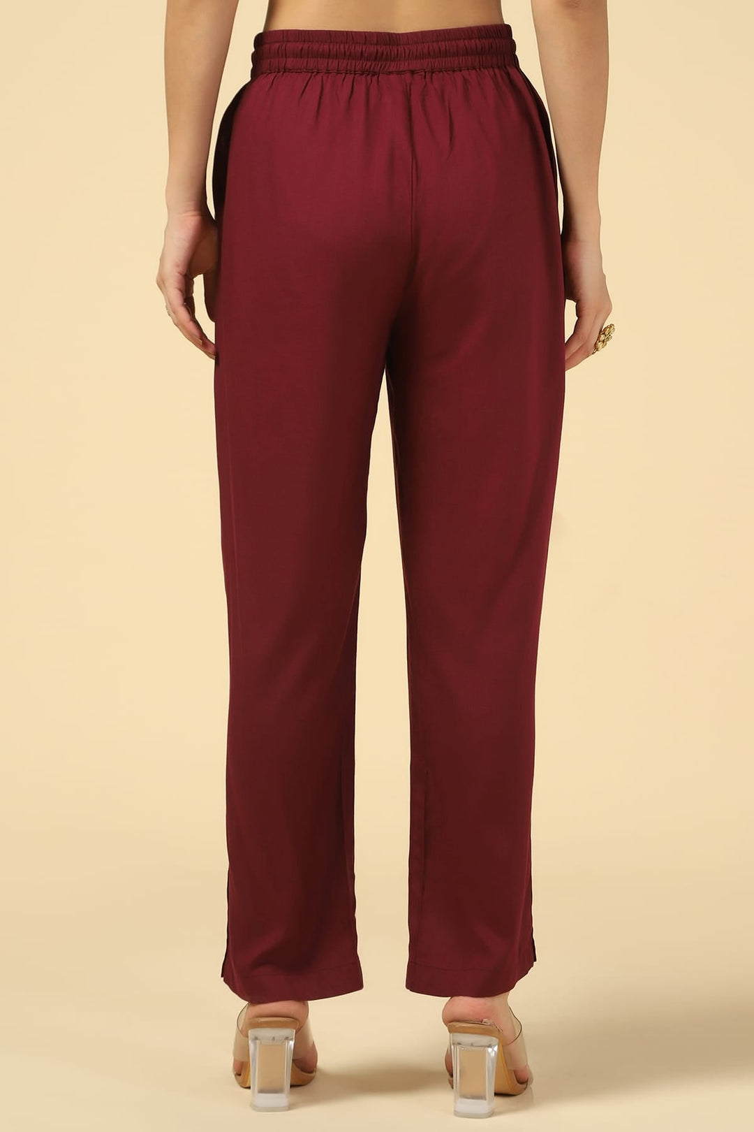 Maroon Printed Rayon Palazzo
