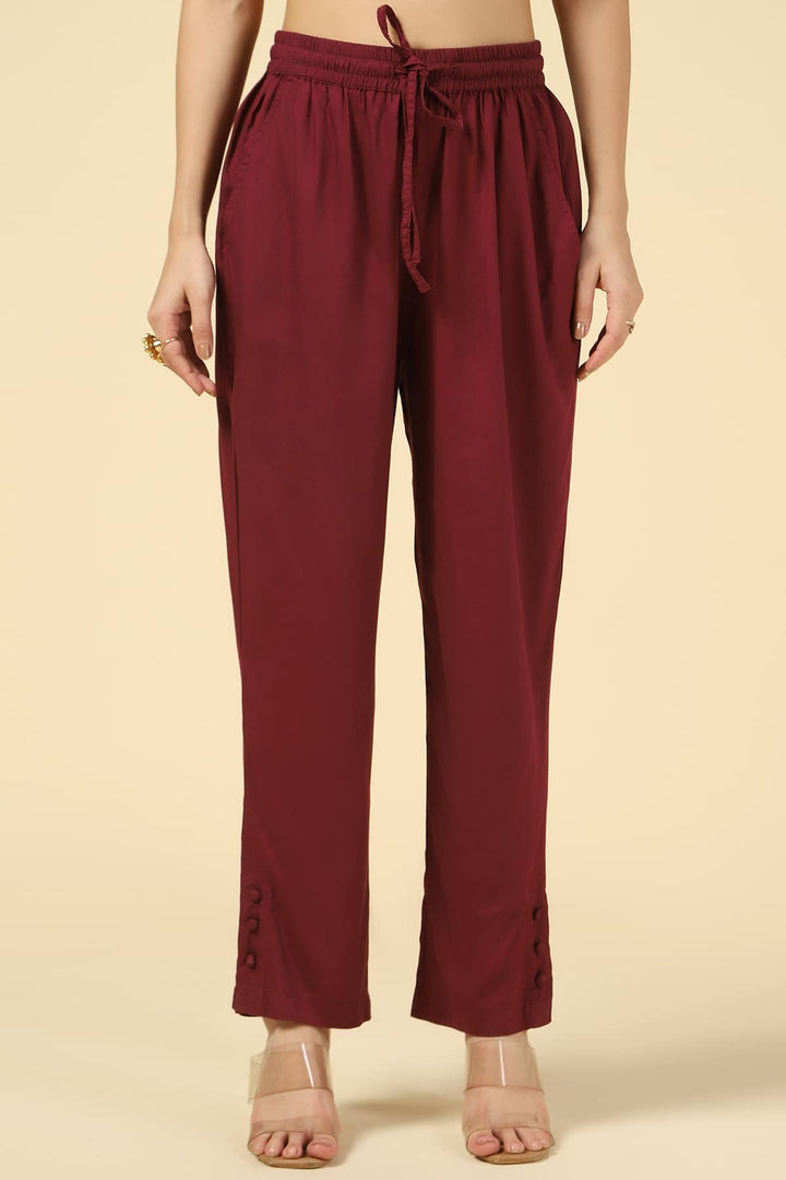 Maroon Printed Rayon Palazzo