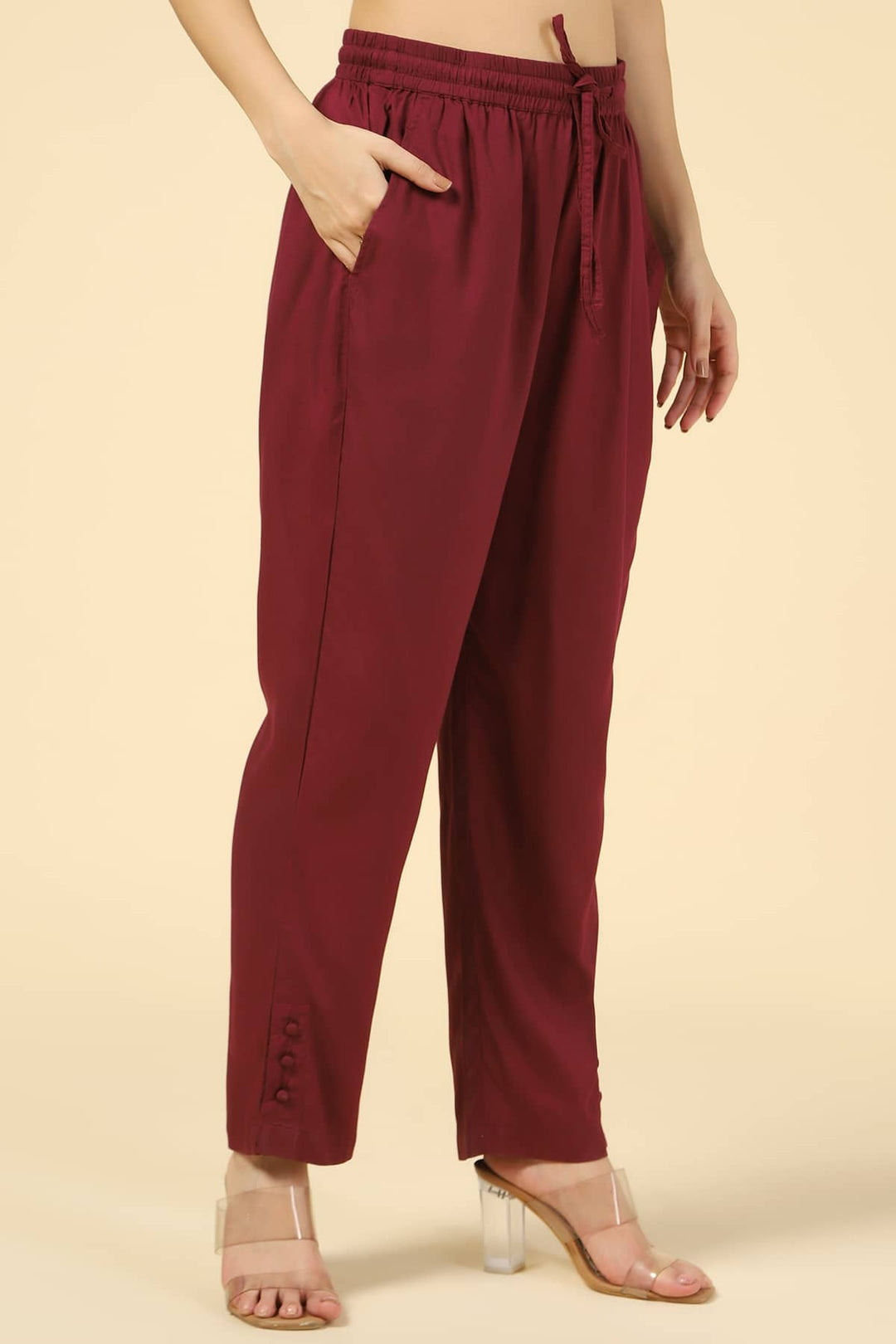 Maroon Printed Rayon Palazzo