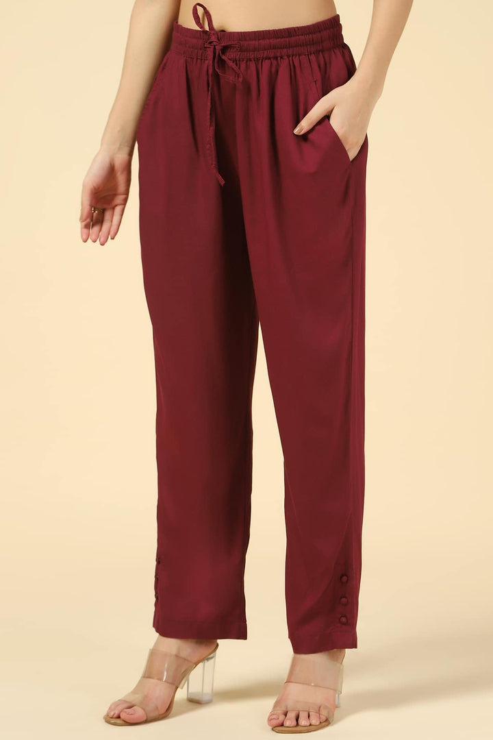 Maroon Printed Rayon Palazzo