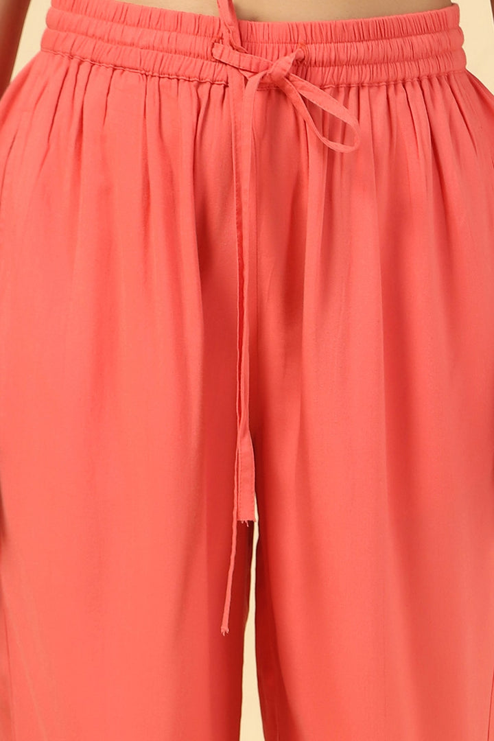 Coral Solid Rayon Palazzo