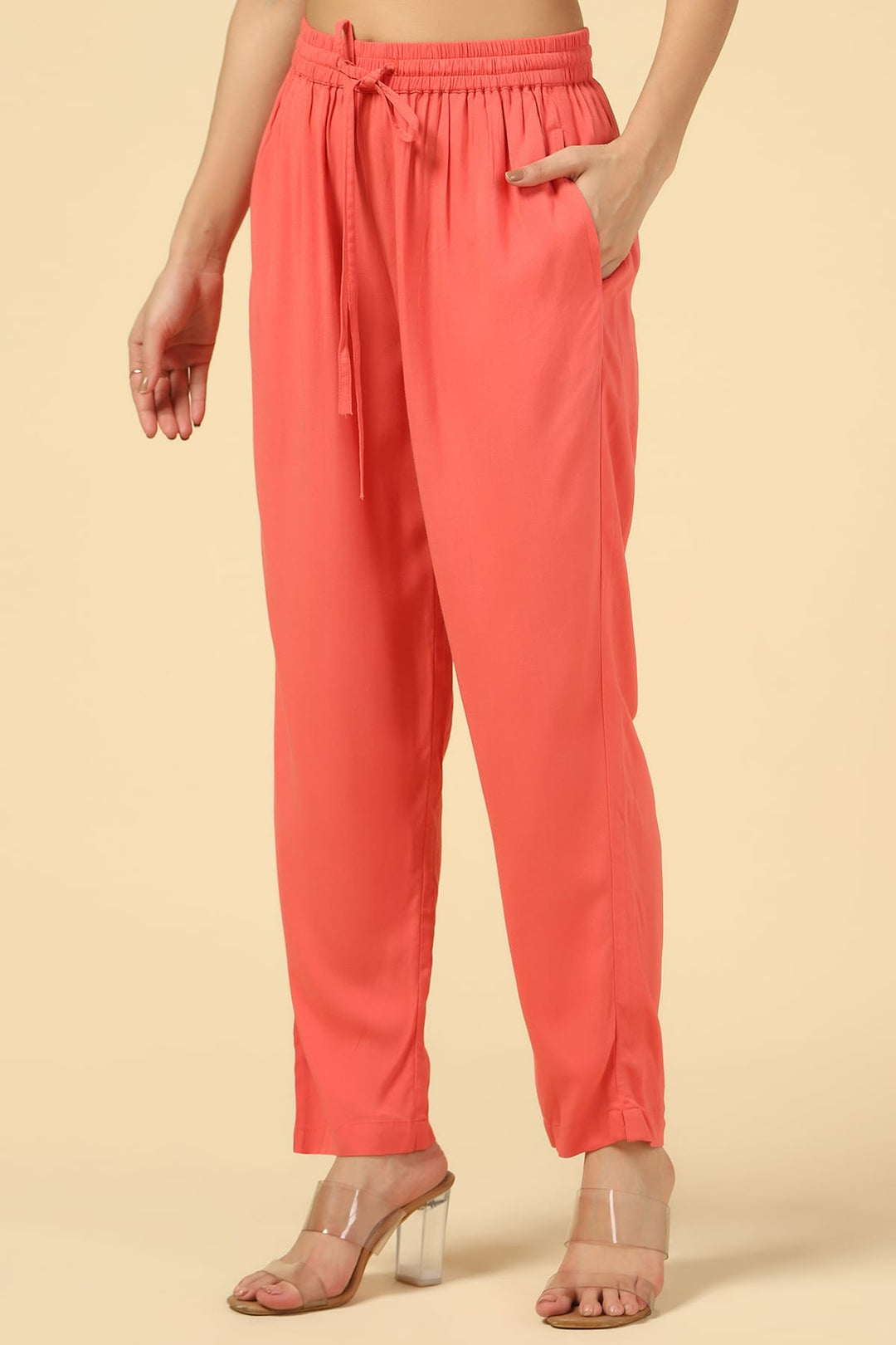 Coral Solid Rayon Palazzo