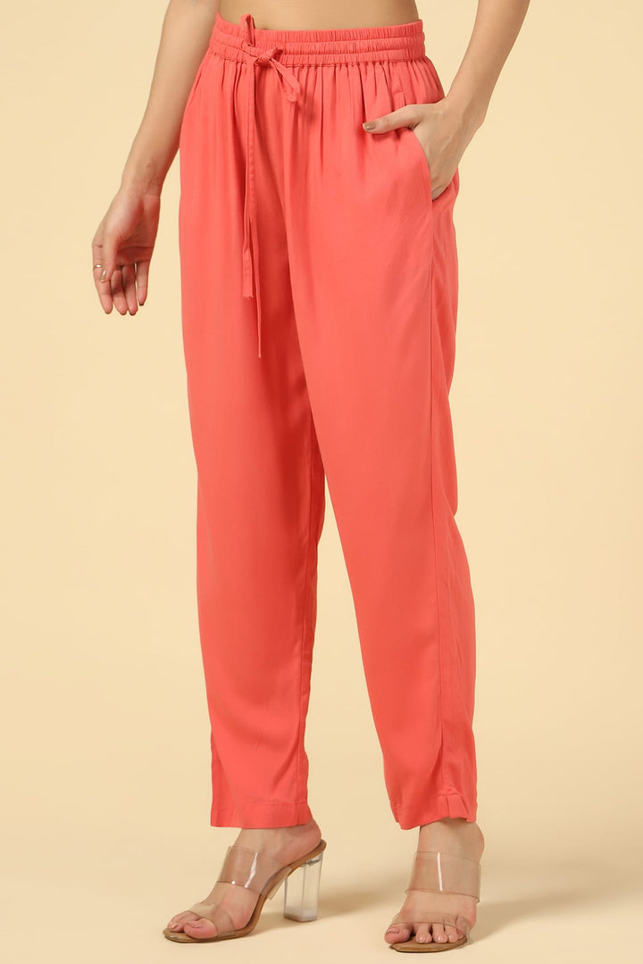 Coral Solid Rayon Palazzo