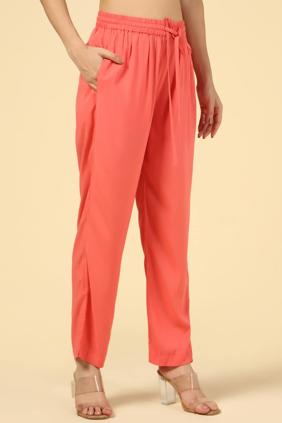 Coral Solid Rayon Palazzo