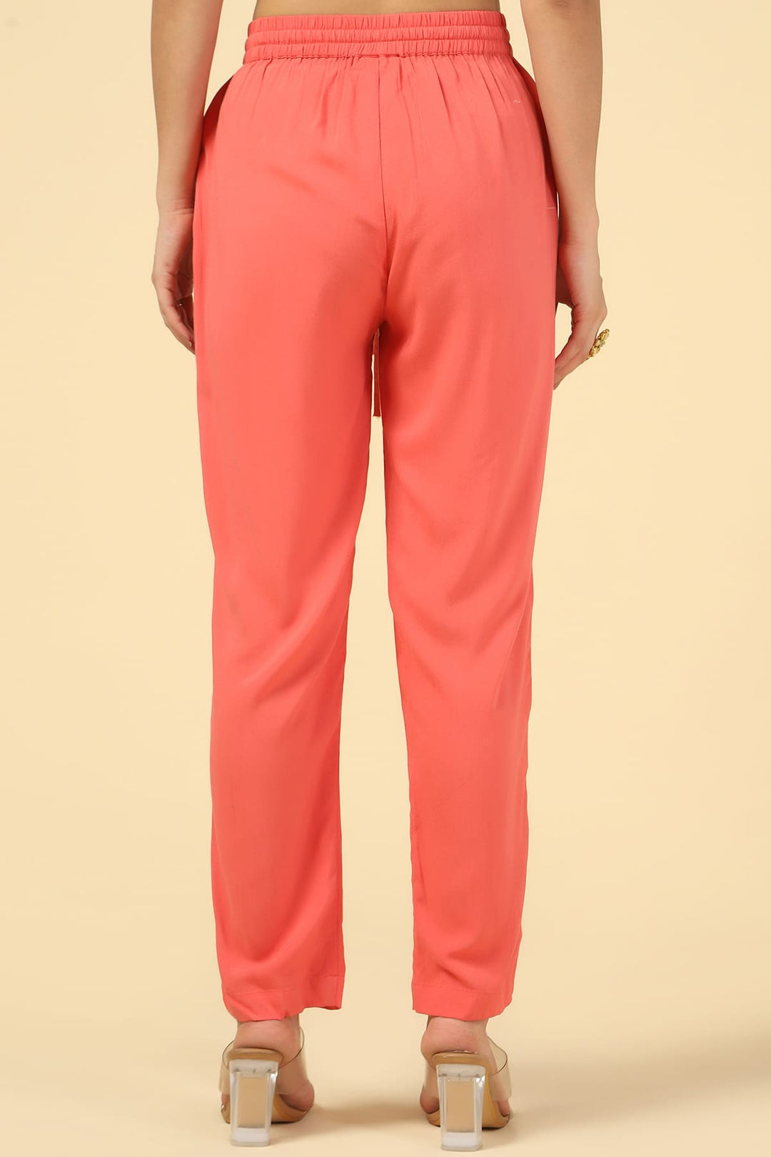 Coral Solid Rayon Palazzo