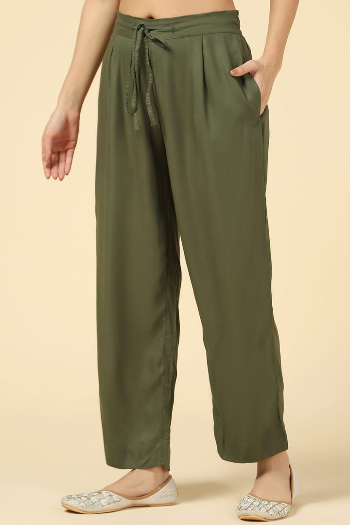 Olive Green Solid Twill Palazzo