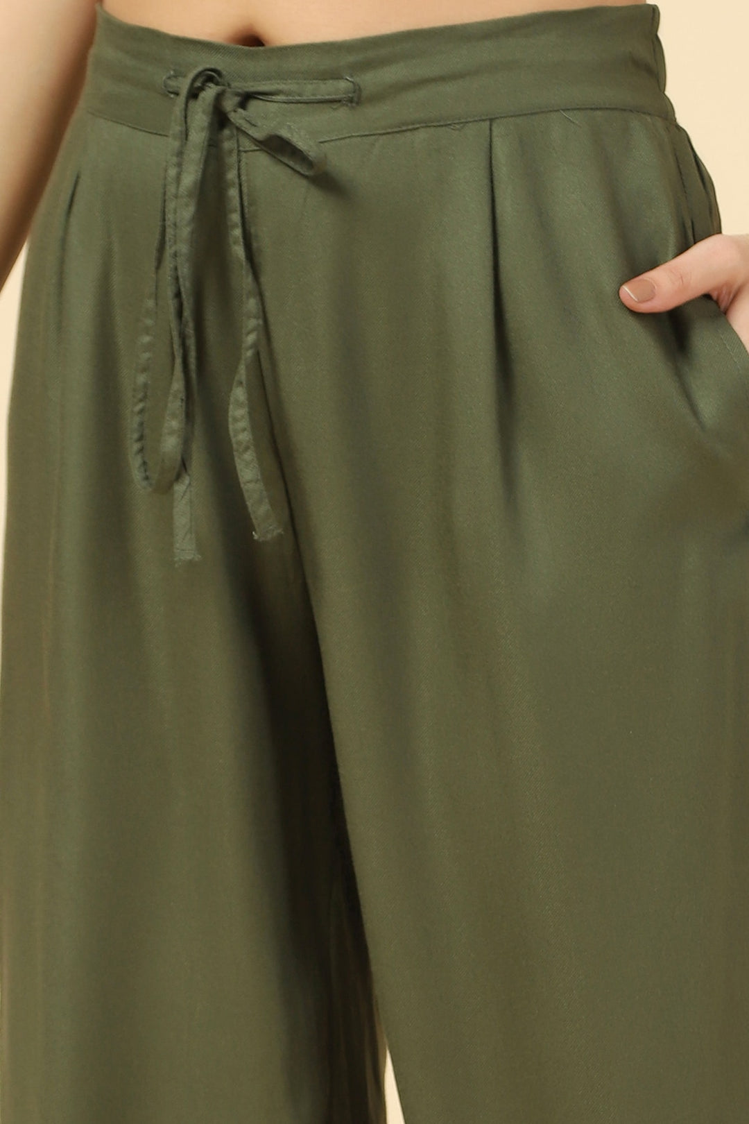 Olive Green Solid Twill Palazzo